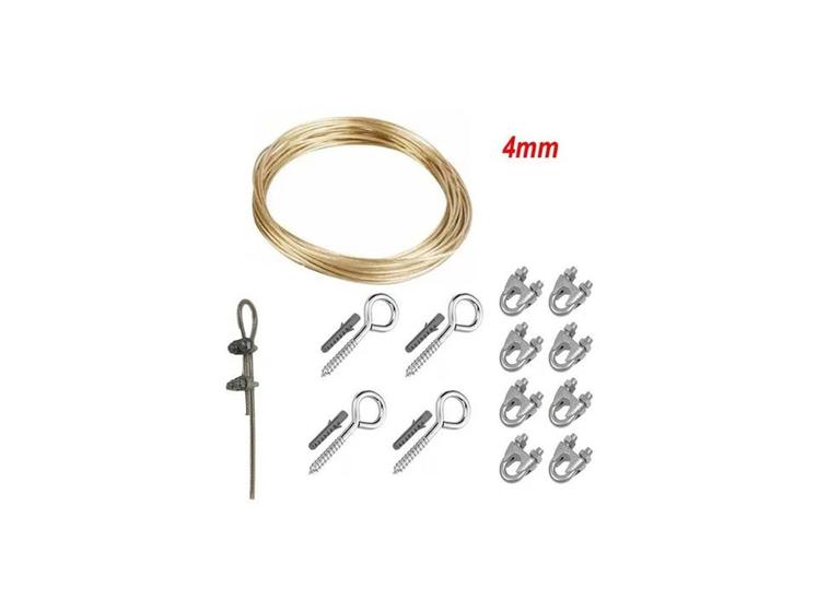 Imagem de Kit Varal Cabo Aço Encapado De 4mm 50mt Com Gancho E Clips