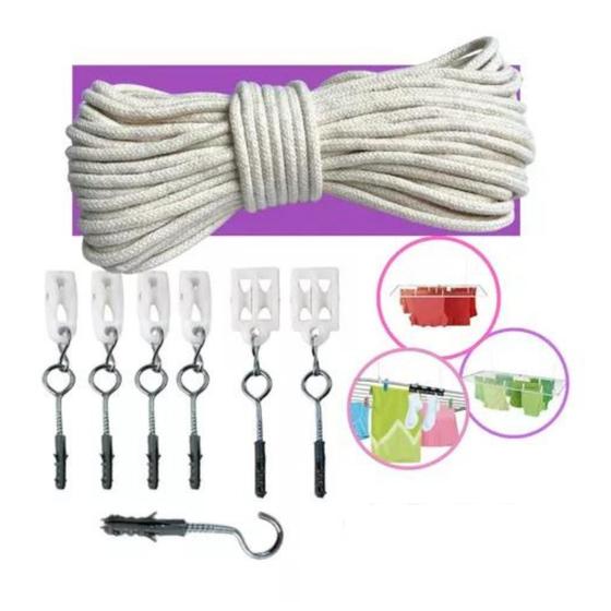 Imagem de Kit Varal De Teto 100% Algodão Com Corda 15mx4mm Resistente - Âncora