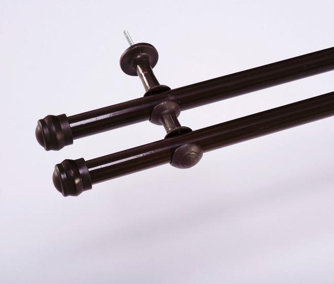Kit Varão Duplo 2,50 Metros 19mm P/ Cortinas - Marrom Menor preço em Kit Varão Duplo 2,50 Metros 19mm P/ Cortinas - Marrom