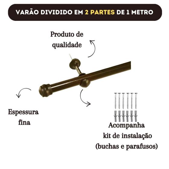 Imagem de Kit varão simples 2 metros 19mm diâmetro para cortina Varias cores