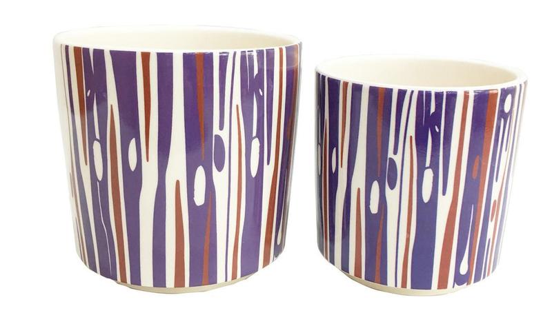 Imagem de Kit Vaso de Cerâmica Floreiro Roxo/Azul para Plantas Decoração 15cm e 13cm