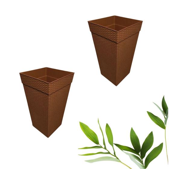 Imagem de KIT Vaso Quadrado Rattan Grande 28 L  - 2 pçs