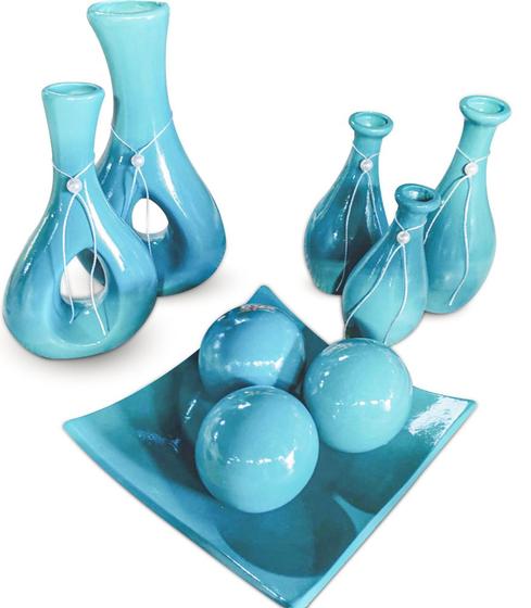 Imagem de Kit Vasos De Cerâmica - Centro De Mesa - Enfeites Para Sala - 9 Peças