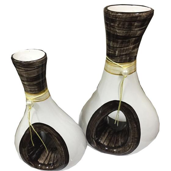 Kit Vasos De Cerâmica Decorativos - Dupla de Vasos Menor preço em Kit Vasos De Cerâmica Decorativos - Dupla de Vasos