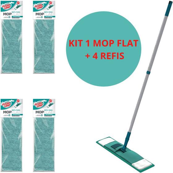 Imagem de Kit Vassoura Rodo Tira Pó Mop Flat C/ 4 Refil Microfibra