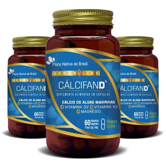 Imagem de Kit Vegan Calcifan-D (Cálcio + Vitamina D2 + K2 + Mangésio) 3x 60 VCaps Cada - Flora Nativa