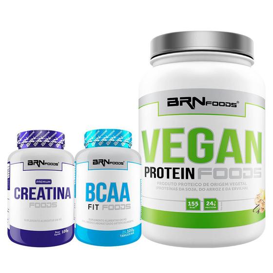 Imagem de KIT Vegan Protein 500g + PREMIUM Creatina 100g + BCAA Fit Foods 100g - BRN FOODS