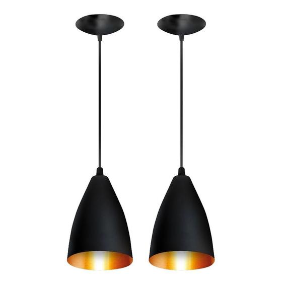 Imagem de Kit Vegas 3 pendentes Luminárias Preto Com Cobre Pintura Eletrostática 