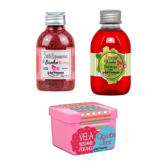 Imagem de Kit Vela Massagem Beijável Espuma Sais Banho Aromático Hidro