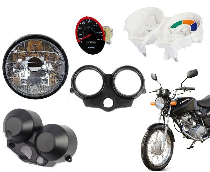 Imagem de Kit Velocímetro + Carcaça do Painel Superior + Inferior + Interna + Farol Completo Cg Titan Fan 125 Ano 2004 Até 2008