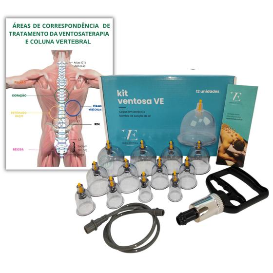 Imagem de Kit Ventosas 12 Copos - VE Variestética + Mapa Ventosaterapia