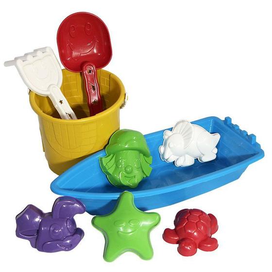 Imagem de Kit Verão Areia Balde Barco Forminha Brinquedo Praia Amarelo