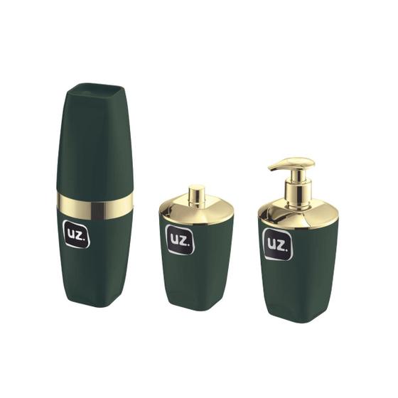 Imagem de Kit Verde com Dourado Porta Algodão e Porta Escova,Dispenser