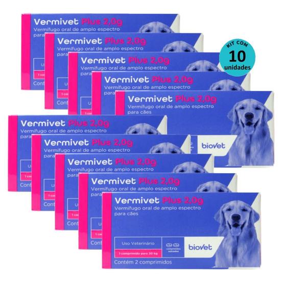 Imagem de Kit Vermífugo Vermivet Plus Biovet 2g c/ 2 Comprimidos C/ 10 unidades