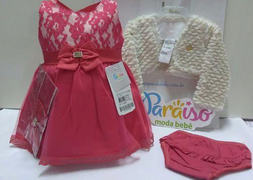 Kit Vestido Bebe Menina Paraiso 4 Pç + Bolero + Faixa 7162 - Paraíso ...