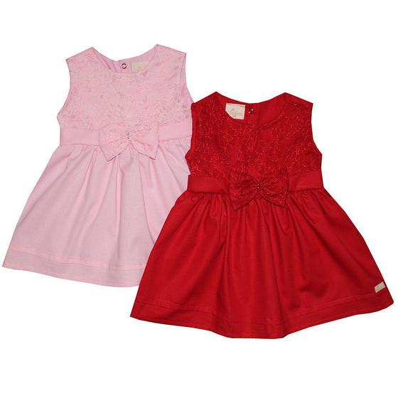 Imagem de Kit Vestido de bebê Belle Renda Rosa e Vermelho