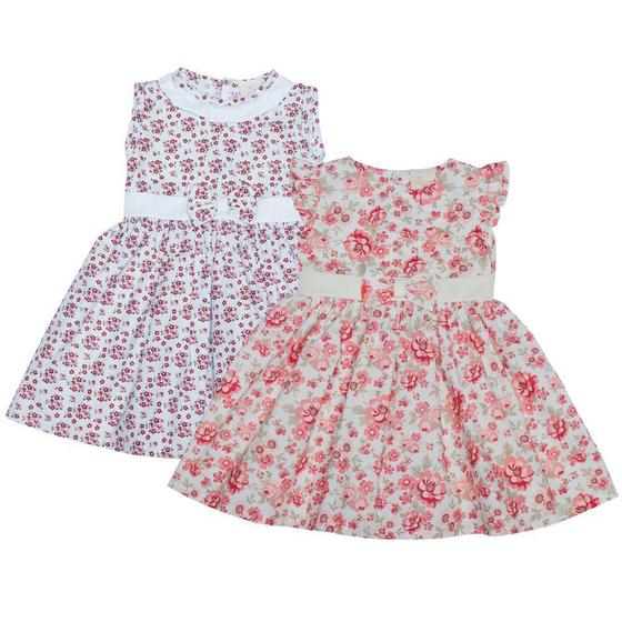 Imagem de Kit Vestido de Bebê Floral Vinho e Salmão 2 Peças