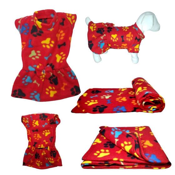 Imagem de Kit Vestido E Manta Soft Para Cães - Vermelho Colorido P