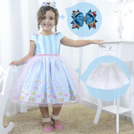 Imagem de Kit Vestido festa infantil com borboletas + Saia de Filó + Laço