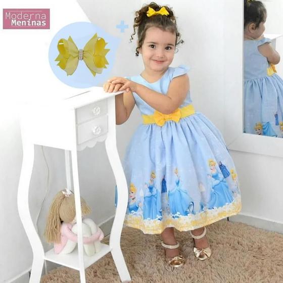 Imagem de Kit Vestido festa infantil da Cinderela + Laço para Cabelo