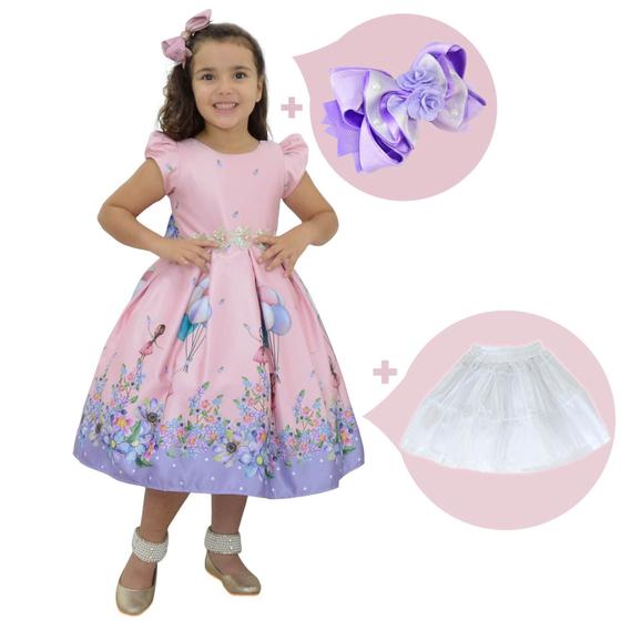 Imagem de Kit Vestido rosa tema Bailarina com balões no jardim + saia de filó + Laço