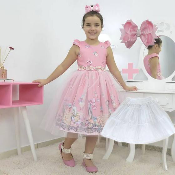 Imagem de Kit Vestido Tema bailarina com tule francês + saia de filó + Laço