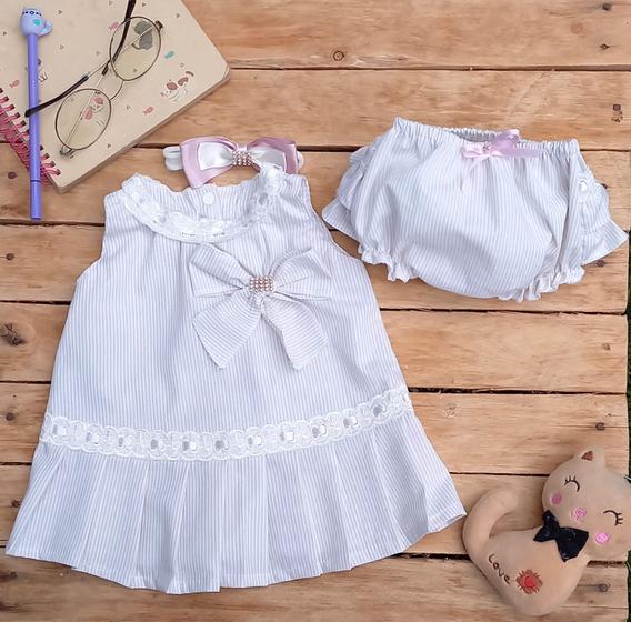 Imagem de kit Vestido Tiara calcinha Tapa-fralda Bebê Menina