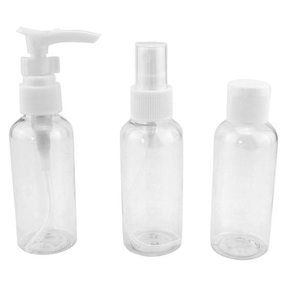 Imagem de Kit Viagem 3 Frascos Porta Shampoo Sabonete Liquido Spray