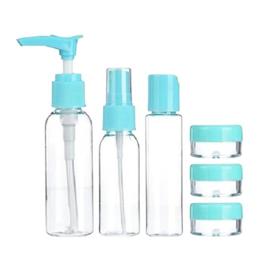 Imagem de Kit Viagem Completo 6 Peças Prático Frascos Mini Porta Creme Shampoo Organizador Mala Nécessaire 65ml Multiuso