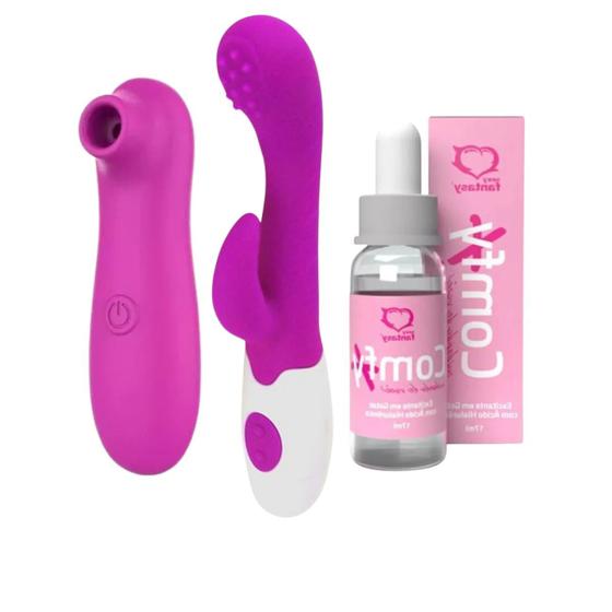 Imagem de Kit Vibrador Feminino 3 Itens Sugador