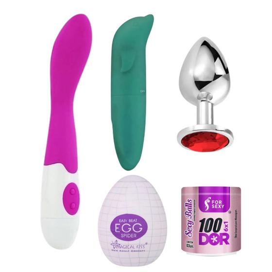 Imagem de Kit Vibrador Feminino 5 Itens + Gel 30 Velocidades