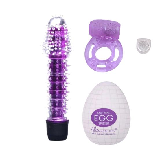 Imagem de Kit Vibrador Feminino com Capa  Anel Peniano Estimulador de Clitóris  Masturbador Masculino