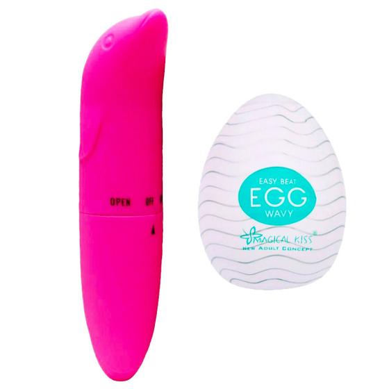 Imagem de Kit Vibrador Golfinho Aveludado Estimulador Clitoris + Egg Masturbador Masculino Ovo Ovinho Sex