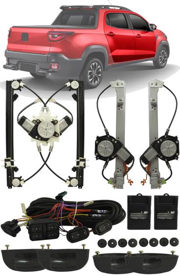 Imagem de Kit Vidro Elétrico Fiat Nova Strada 2020 2021 4 Portas Completo Dianteiro e Traseiro Sensorizado