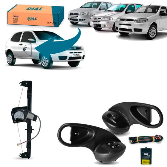 Imagem de Kit Vidro Eletrico Palio 2p Strada  C/ Led Verde Inteli 2002