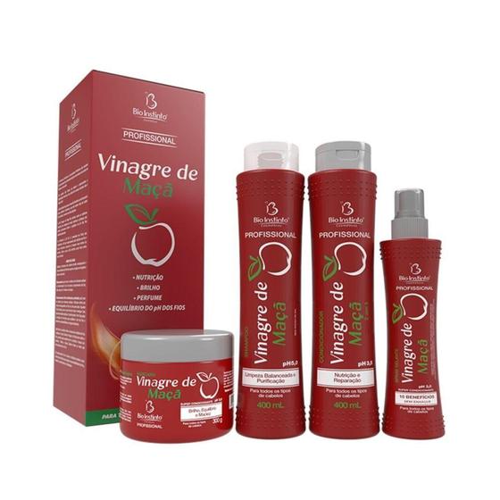 Imagem de Kit Vinagre De Maçã Bio Instinto shampoo  mascara  condicionador  finalizador cabelos oleosos