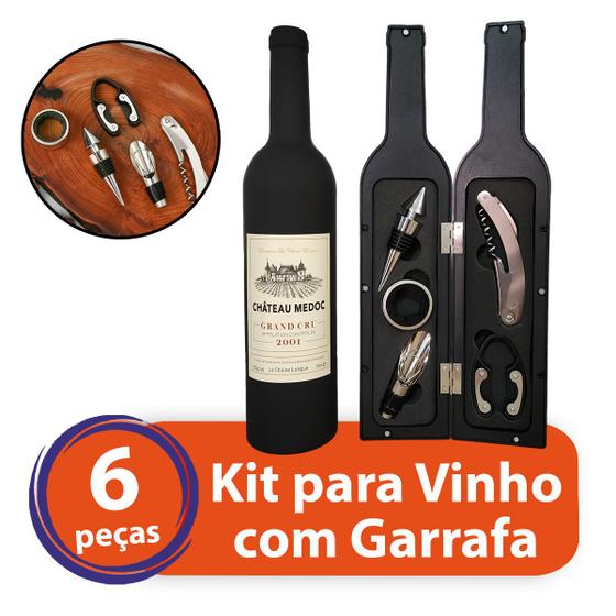 Imagem de Kit Vinho 6 Peças Abridor Garrafa Gourmet Estojo Saca Rolha Presente Sofisticado Sommelier
