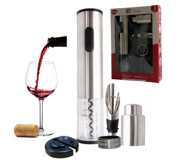 Kit Vinho Acessórios Aço Inox Com Abridor Elétrico 5 Peças Menor preço em Kit Vinho Acessórios Aço Inox Com Abridor Elétrico 5 Peças