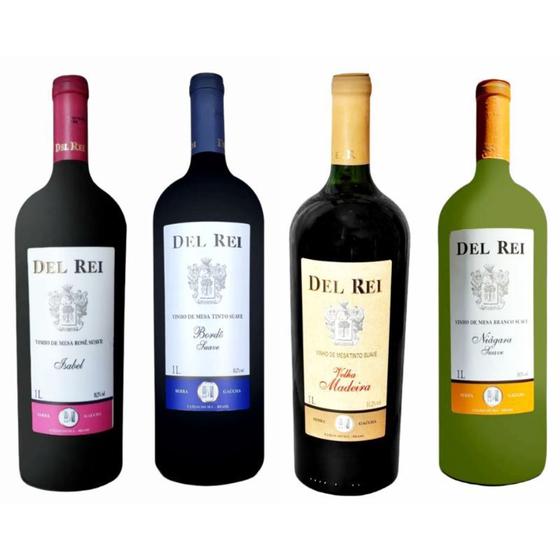 Kit Vinho Del Rei 04 unidades. Rosado Suave, Bordô Suave, Tinto Suave e Branco Suave 01 Lt Menor preço em Kit Vinho Del Rei 04 unidades. Rosado Suave, Bordô Suave, Tinto Suave e Branco Suave 01 Lt