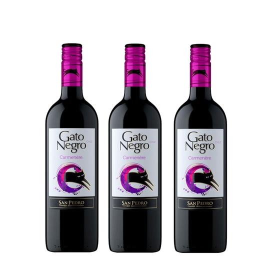 Imagem de Kit Vinho Gato Negro Carmenère Tinto Seco 750ml 3 unidades