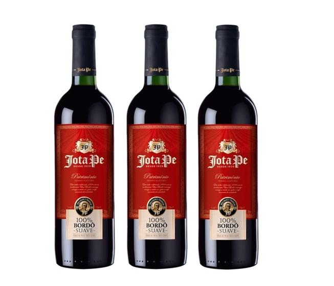 Imagem de Kit Vinho Jota Pe Tinto 100% Bordô Suave 750ml 3 Unidades