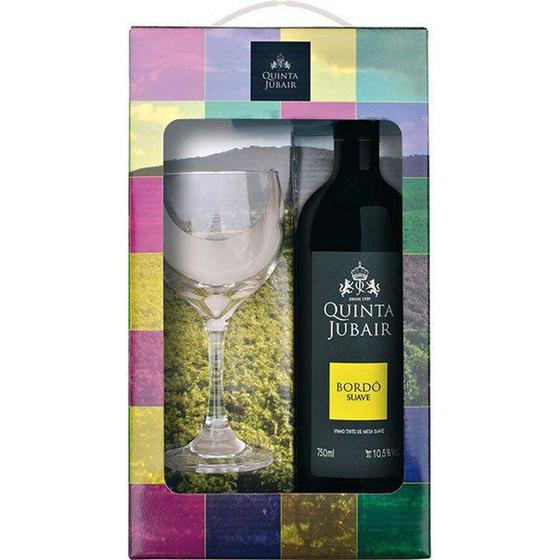 Imagem de Kit Vinho Quinta Jubair Bordô Suave com 1 Taça - 750ml - Góes