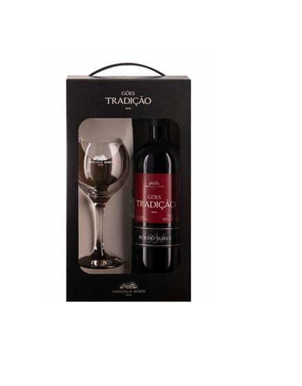 Imagem de Kit Vinho Tradição Bordô Tinto Suave com 1 Taça - 750ml - Góes