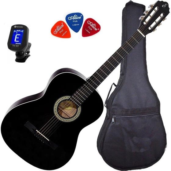 Imagem de Kit Violão Acústico Aço C/ Capa Afinador S14 Preto Giannini