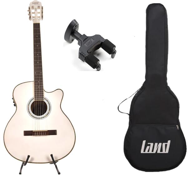 Imagem de Kit violão branco nylon+capa+suporte de parede