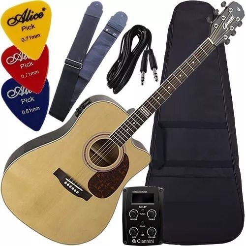 Imagem de Kit Violão Eletroacústico Aço Folk Gf1d Nt Giannini Mod2017
