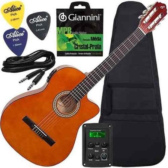 Imagem de Kit Violão Eletroacústico + Capa Corda Cabo Nf14 Nt Giannini