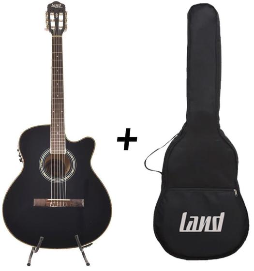 Imagem de Kit violão eletroacústico land nylon preto com capa