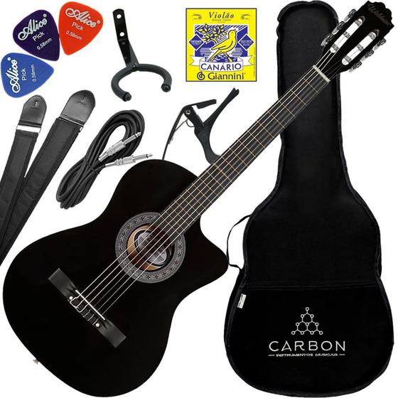 Imagem de Kit Violao Eletroacustico Nylon Waldman Ppce4 Eq Bk Preto Vx02