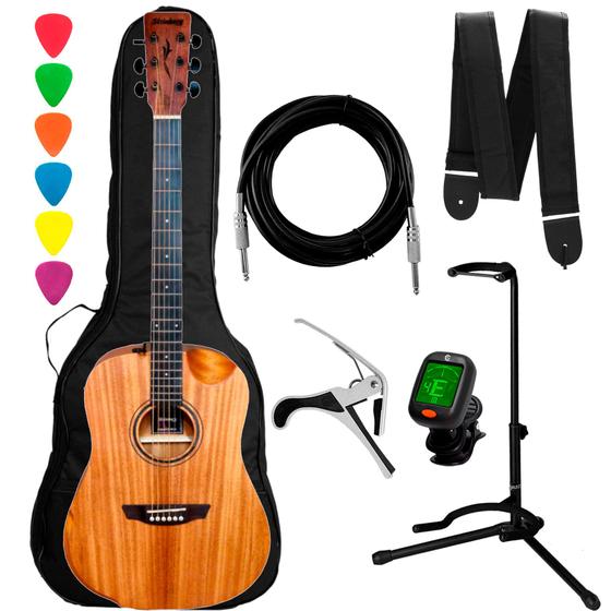 Imagem de Kit Violão Eletroacustico Strinberg Forest FS4D HCR Mahogany Satin c/ Half Cutaway + Acessorios Completo